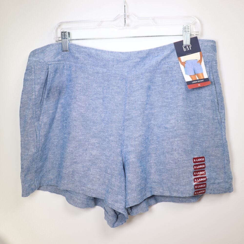 Gap Linen Blend Shorts Woman XL Blue Pull On Deep Pocket Stretch Waist NWT